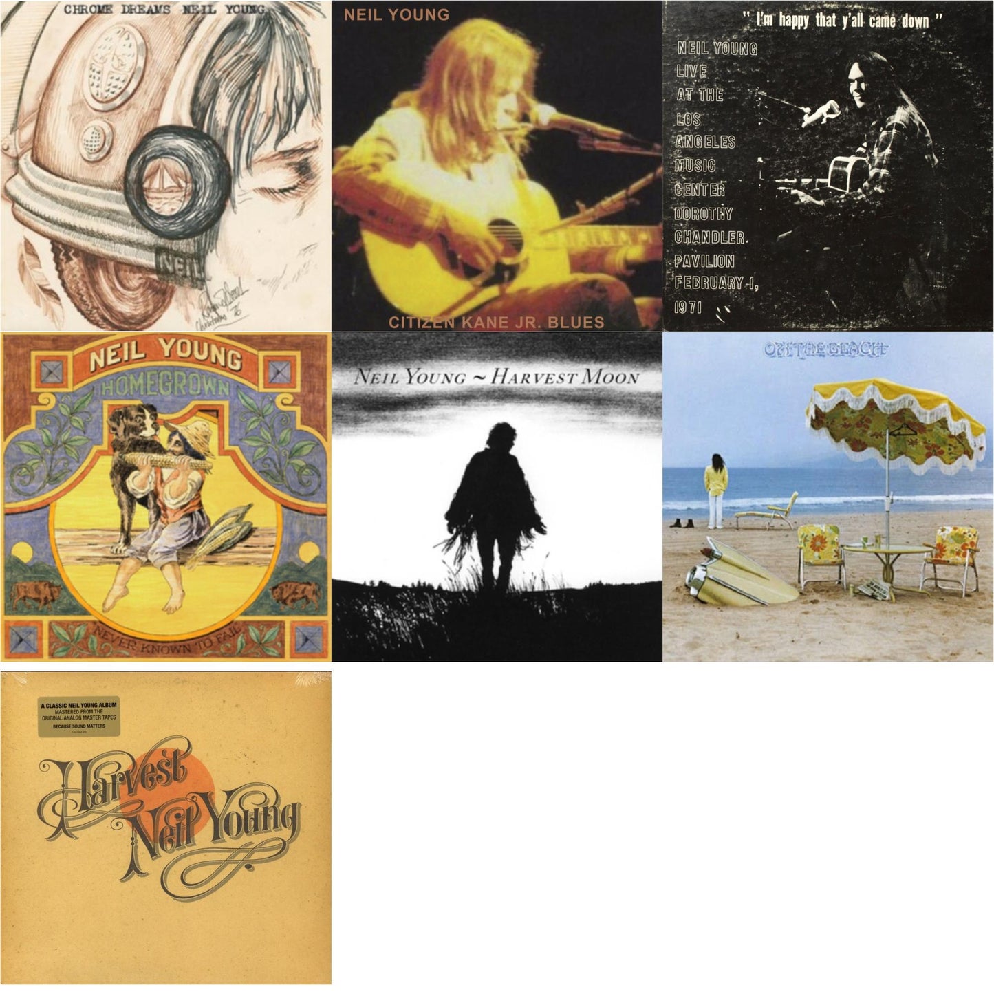 Neil Young - Chrome Dreams (2LP) & Citizen Kane Jr. Blues 1974 (Live At The Bottom Line) & Dorothy Chandler Pavilion 1971 & Homegrown & Harvest Moon (2LP) & On The Beach & Harvest