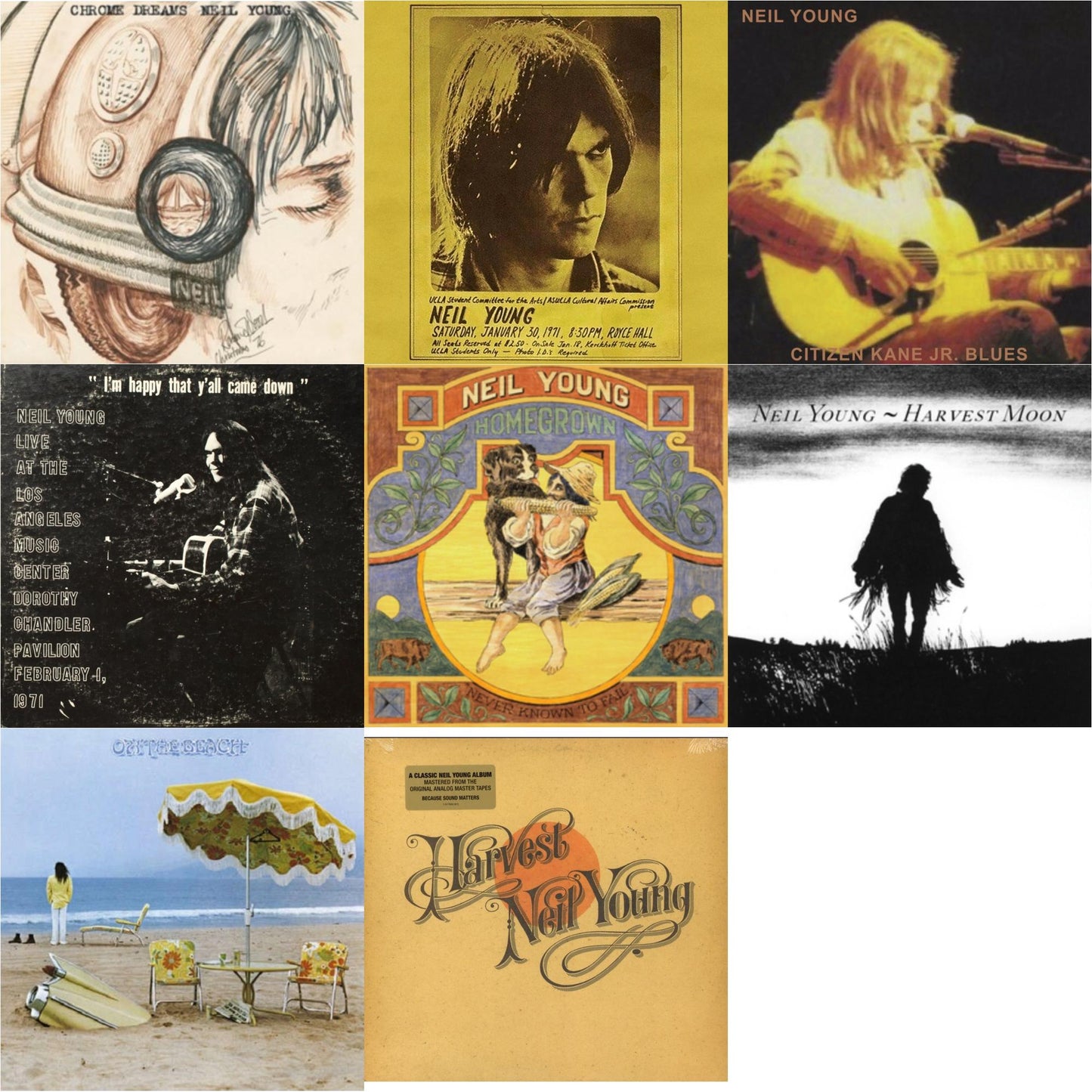 Neil Young - Chrome Dreams (2LP) & Royce Hall 1971 & Citizen Kane Jr. Blues 1974 (Live At The Bottom Line) & Dorothy Chandler Pavilion 1971 & Homegrown & Harvest Moon (2LP) & On The Beach & Harvest
