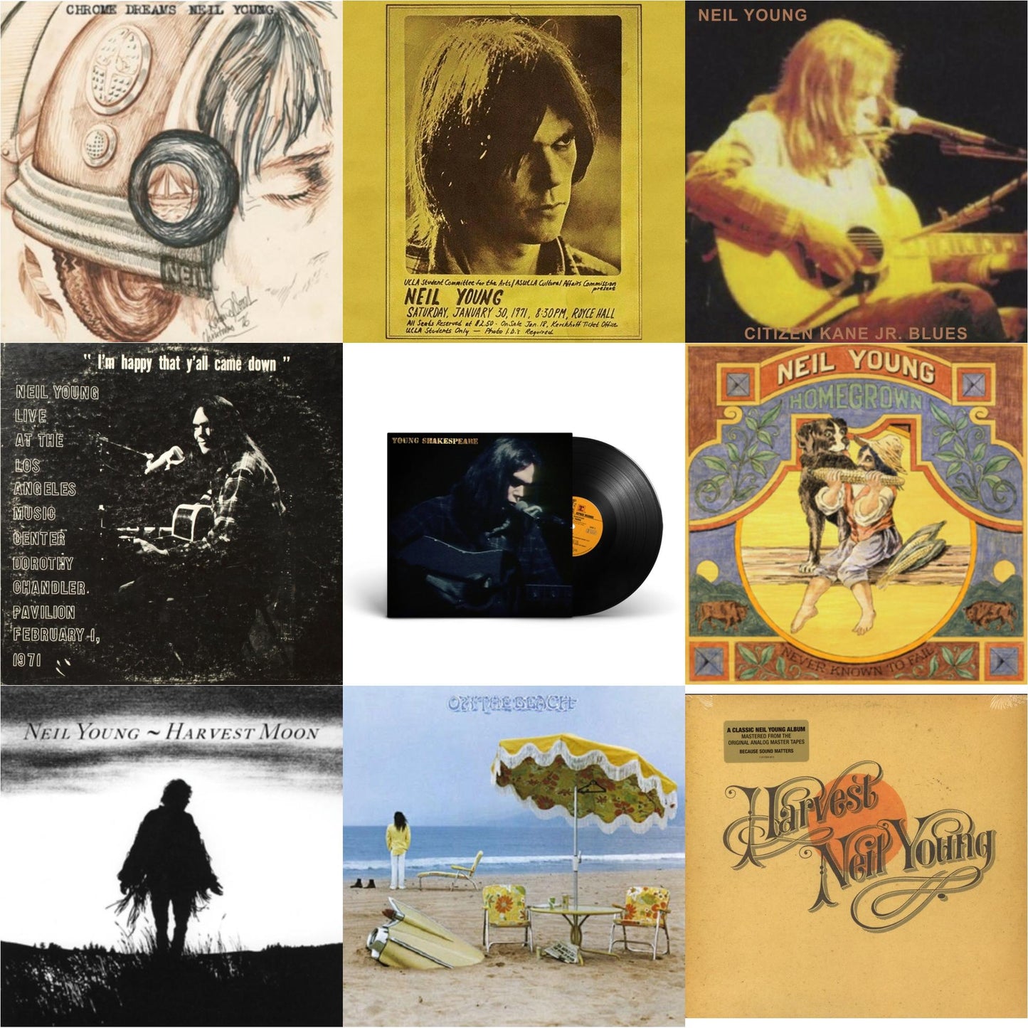 Neil Young - Chrome Dreams (2LP) & Royce Hall 1971 & Citizen Kane Jr. Blues 1974 (Live At The Bottom Line) & Dorothy Chandler Pavilion 1971 & Young Shakespeare & Homegrown & Harvest Moon (2LP) & On The Beach & Harvest