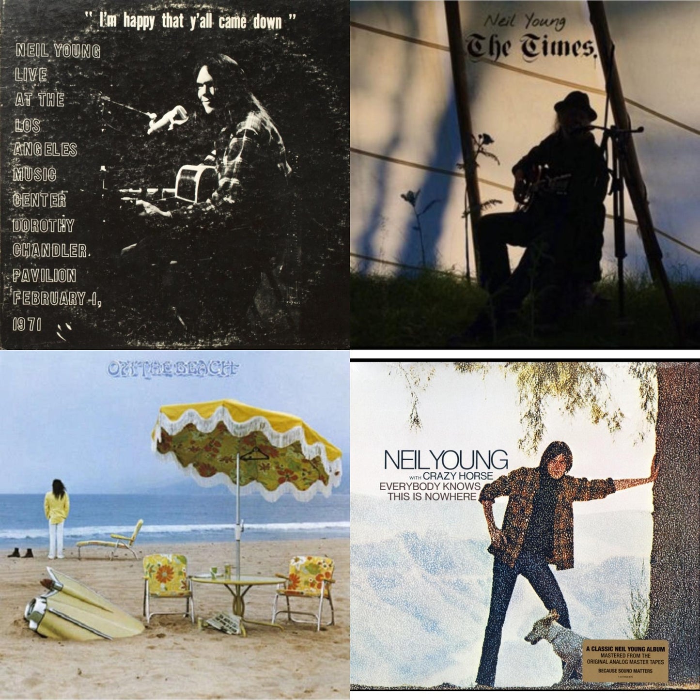 Neil Young - Dorothy Chandler Pavilion 1971 & Times & On The Beach & Everybody Knows This Is Nowhere - LP Vinyl Bundle