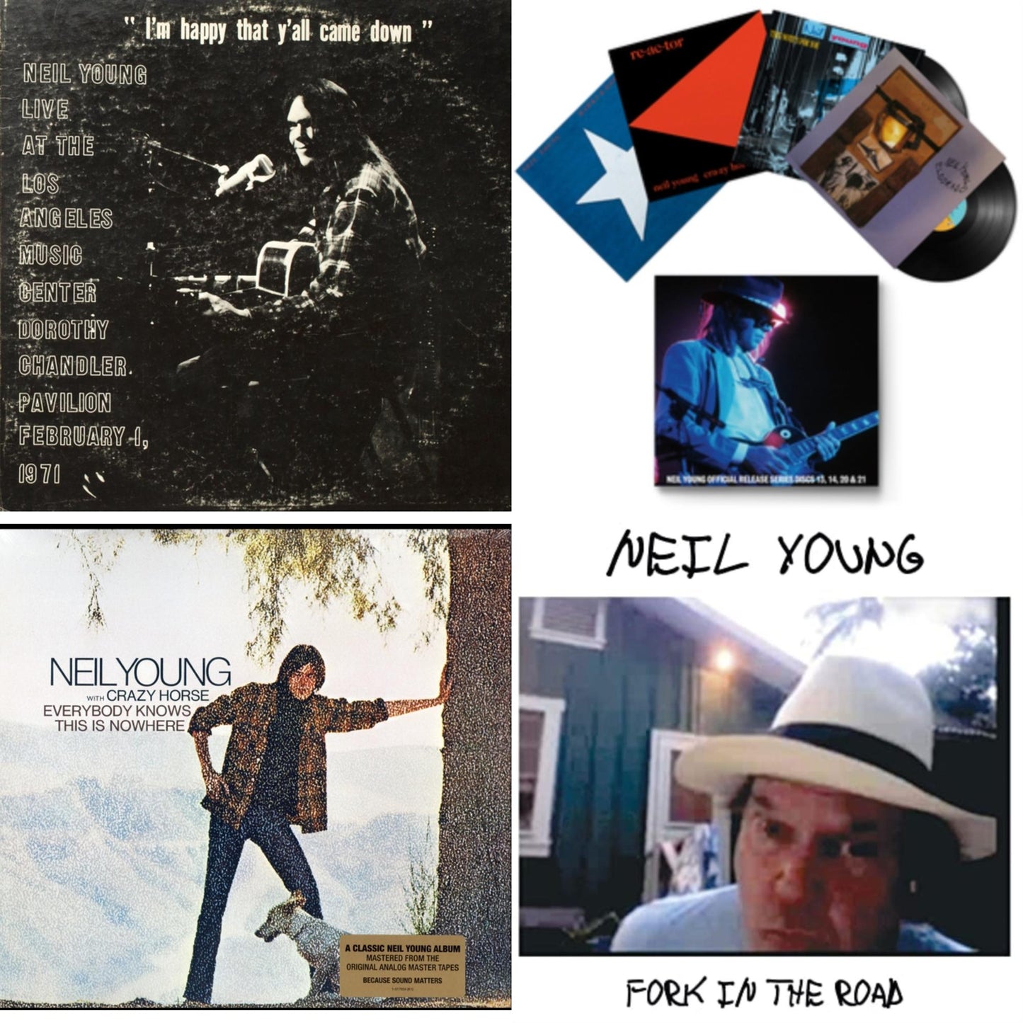 Neil Young - Dorothy Chandler Pavilion 1971 & Official Release Series Discs 13, 14, 20 & 21 & Everybody Knows This Is Nowhere & Fork In The Road (140G) - LP Vinyl Bundle