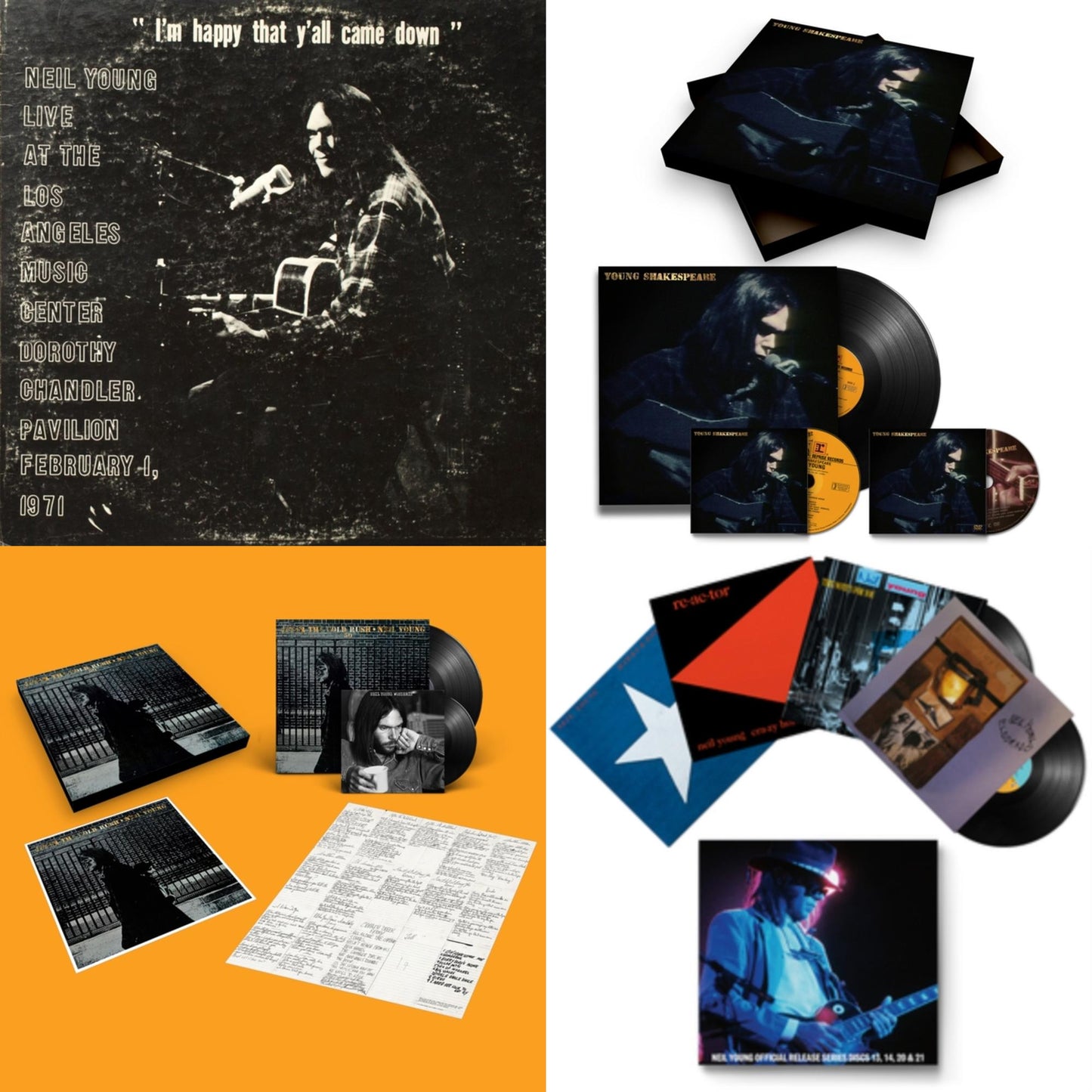 Neil Young - Dorothy Chandler Pavilion 1971 & Young Shakespeare (Deluxe) & After The Gold Rush (50Th Anniv Ed) & Official Release Series Discs 13, 14, 20 & 21 - LP Vinyl Bundle