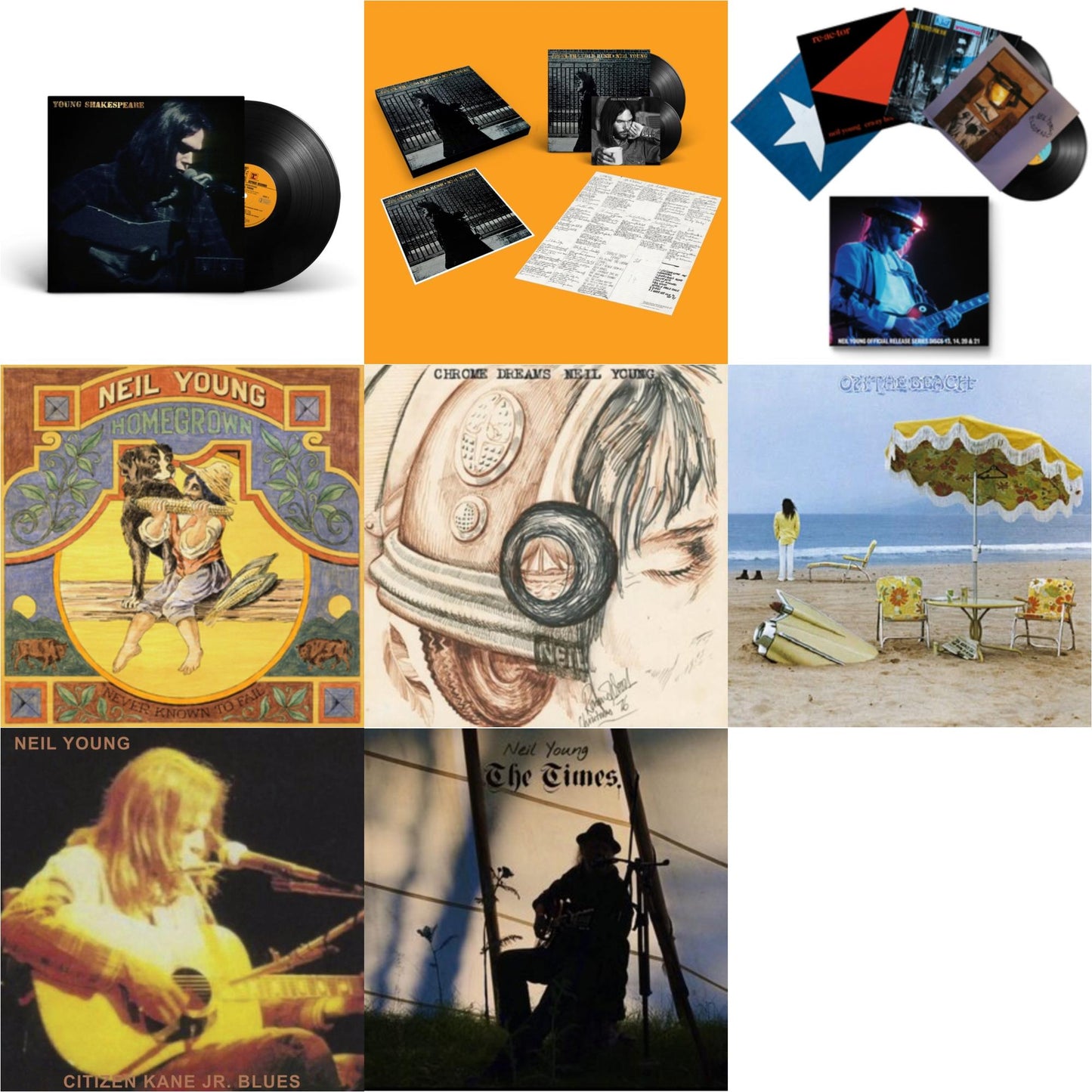 Neil Young - Chrome Dreams (2LP) & Citizen Kane Jr. Blues 1974 (Live At The Bottom Line) & Times & Young Shakespeare & After The Gold Rush (50Th Anniv Ed) & Official Release Series Discs 13, 14, 20 & 21 & Homegrown & On The Beach