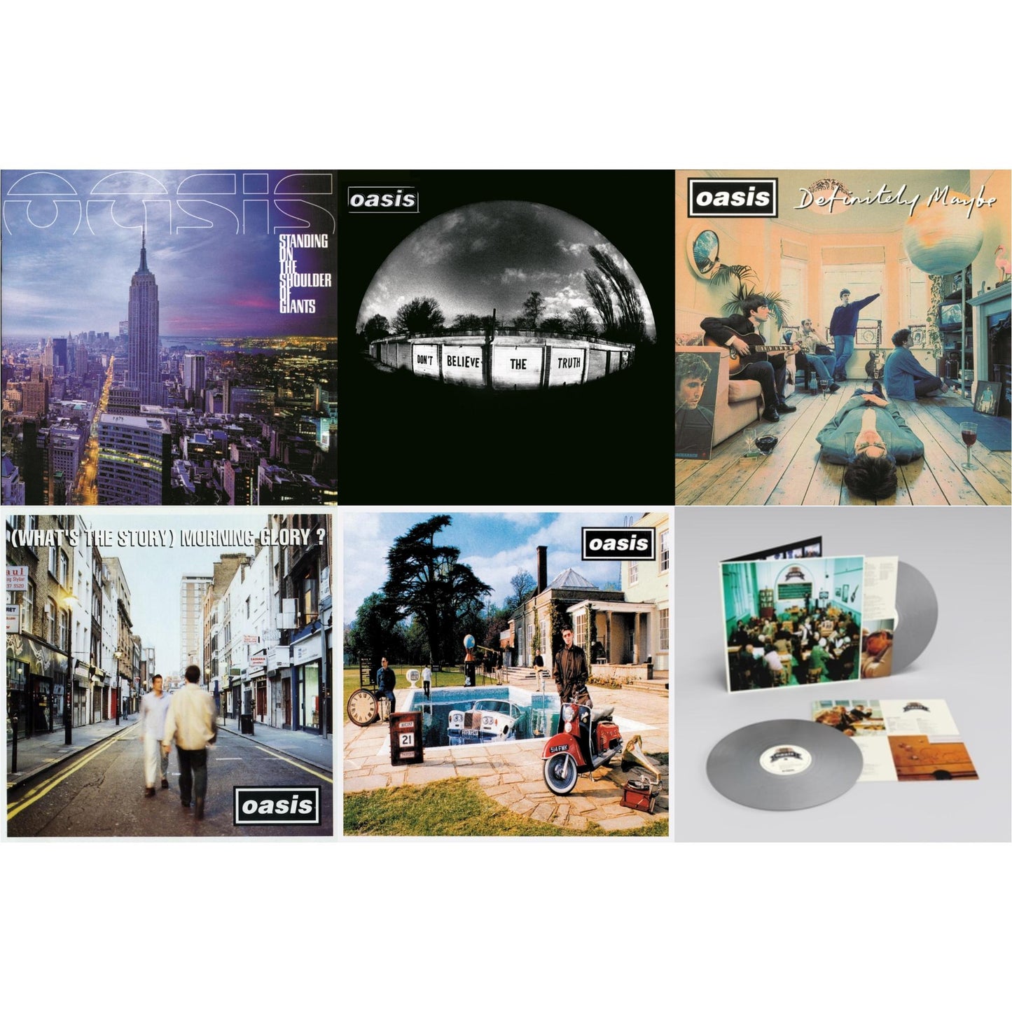 Oasis - Standing On The Shoulder Of Giants & Don't Believe The Truth (180G) & Definitely Maybe & (What’S The Story) Morning Glory? & Be Here Now & Masterplan (Remastered Edition) (25Th Anniversary) (Silver Vinyl/2LP)