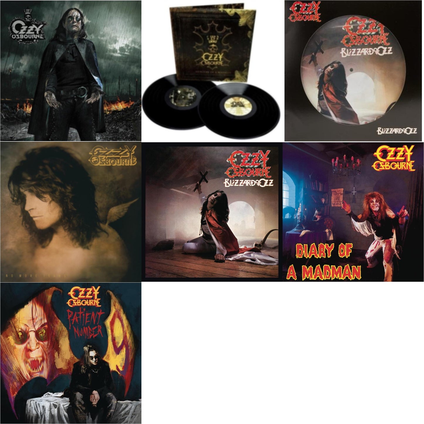 Ozzy Osbourne - No More Tears (2LP) & Black Rain (2LP) & Patient #9 (2LP/Alternative Todd Mcarlane Cover/Comic Book & Blizzard Of Ozz (180G/30Th Anniversary Legacy Edition) & Diary Of A Madman (180G) & Blizzard Of Ozz (Picture Disc) & Memoirs Of A