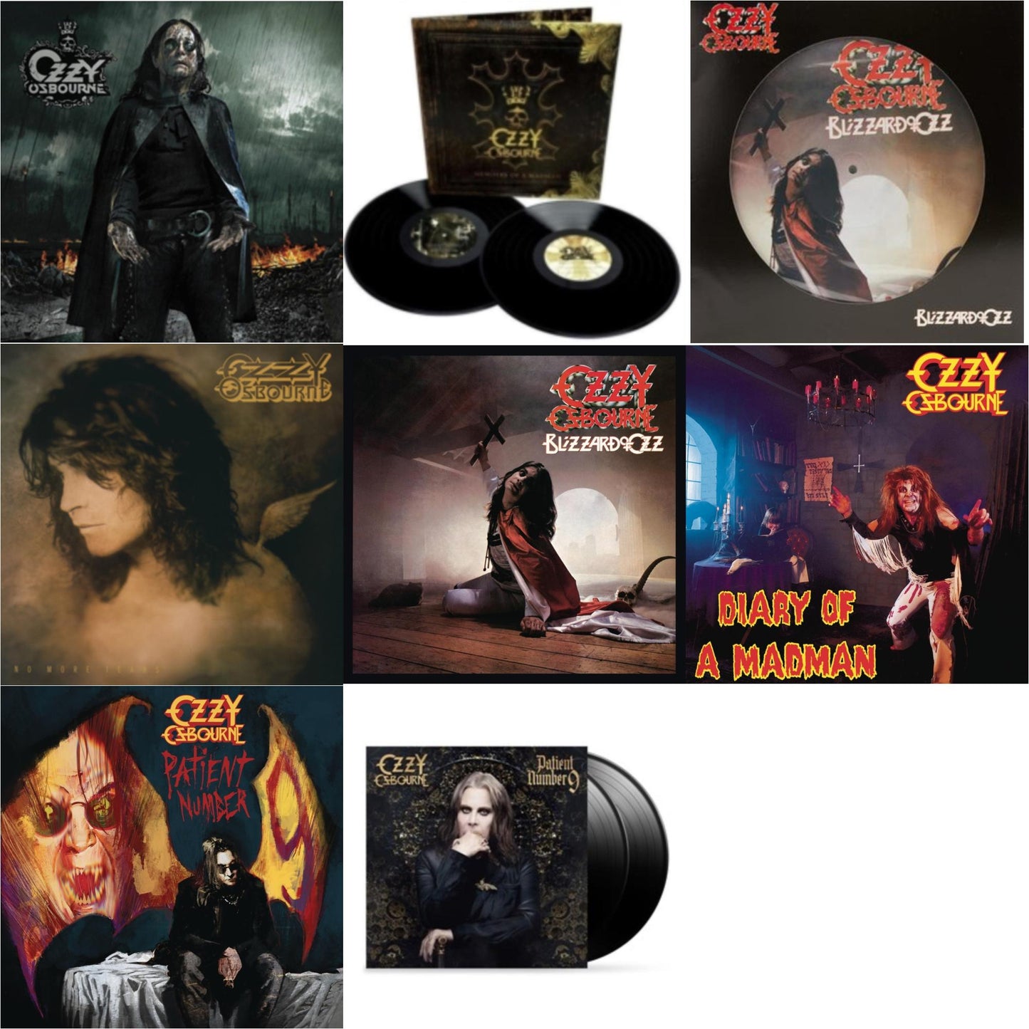 Ozzy Osbourne - No More Tears (2LP) & Patient Number 9 & Black Rain (2LP) & Patient #9 (2LP/Alternative Todd Mcarlane Cover/Comic Book & Blizzard Of Ozz (180G/30Th Anniversary Legacy Edition) & Diary Of A Madman (180G) & Blizzard Of Ozz (Picture