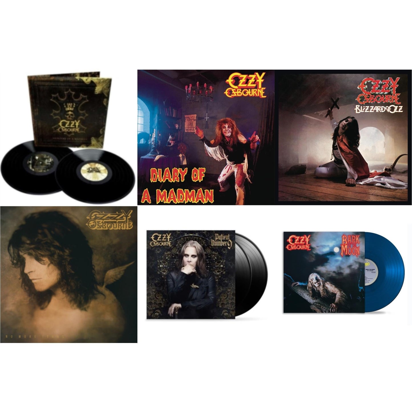 Ozzy Osbourne - No More Tears (2LP) & Patient Number 9 & Bark At The Moon (40Th Anniversary) (Translucent Cobalt Blue LP Vinyl) & Blizzard Of Ozz (180G/30Th Anniversary Legacy Edition) & Diary Of A Madman (180G) & Memoirs Of A Madman