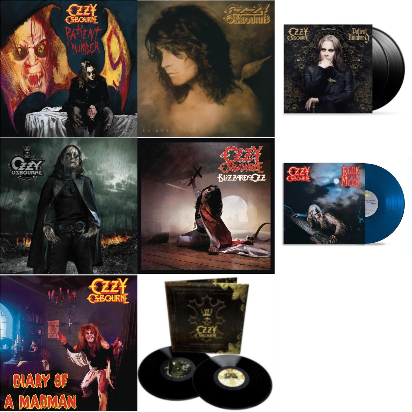 Ozzy Osbourne - No More Tears (2LP) & Patient Number 9 & Black Rain (2LP) & Patient #9 (2LP/Alternative Todd Mcarlane Cover/Comic Book & Bark At The Moon (40Th Anniversary) (Translucent Cobalt Blue LP Vinyl) & Blizzard Of Ozz (180G/30Th Anniversary