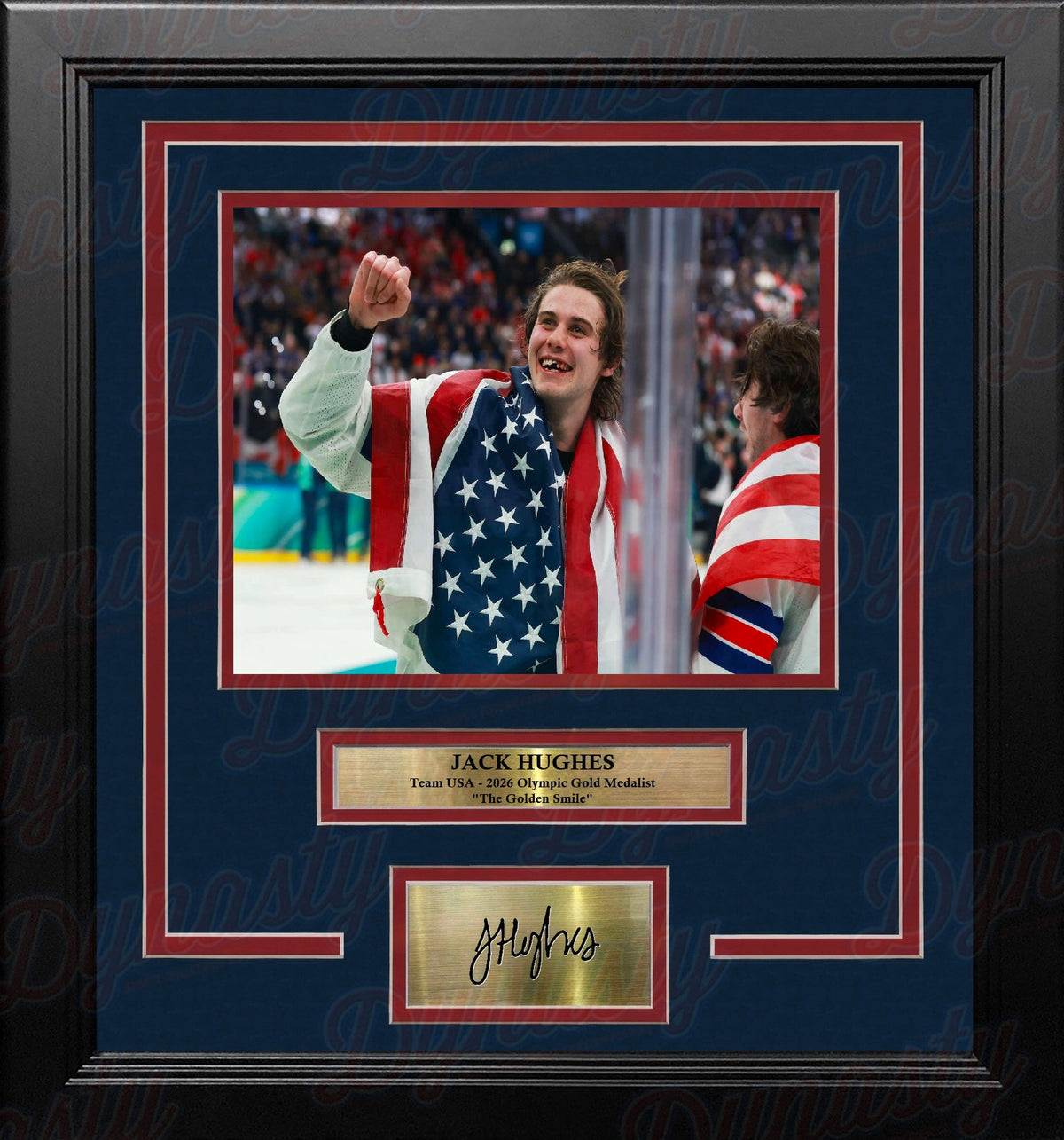 Jack Hughes Gold Medal Smile 8" x 10" Framed Olympics Hockey Photo with Engraved Autograph