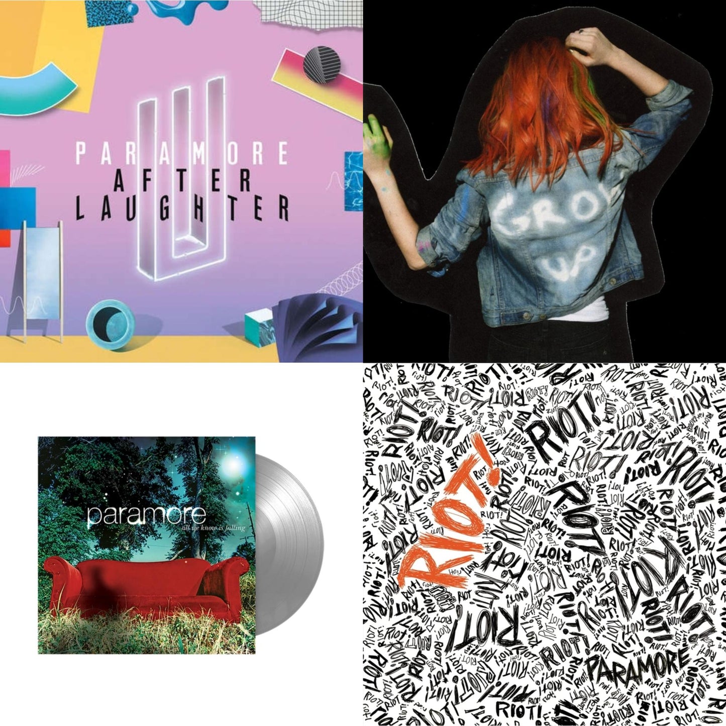 Paramore - Paramore (2LP) & All We Know Is Falling (Silver LP Vinyl) & Riot! (Fbr 25Th Anniversary Edtion/Silver LP Vinyl) & After Laughter (Black & White Marble LP Vinyl/Dl Card) (I)