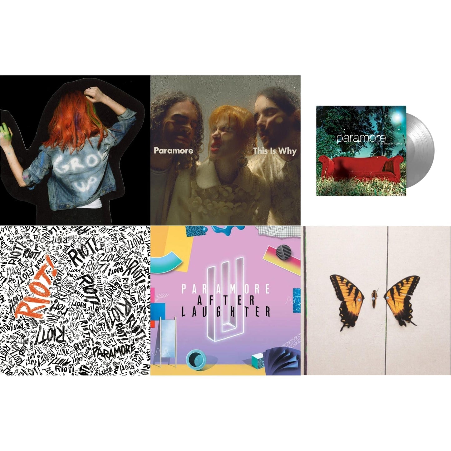 Paramore - Paramore (2LP) & This Is Why & All We Know Is Falling (Silver LP Vinyl) & Riot! (Fbr 25Th Anniversary Edtion/Silver LP Vinyl) & After Laughter (Black & White Marble LP Vinyl/Dl Card) (I) & Brand New Eyes