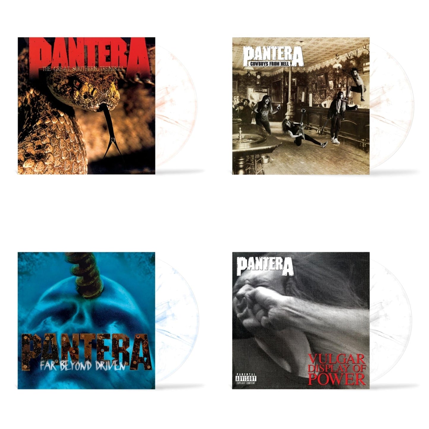 Pantera - Great Southern Trendkill (Marbled Orange LP Vinyl) (I) & Far Beyond Driven (Marbled Yellow LP Vinyl) (I) & Cowboys From Hell (Marbled Brown LP Vinyl) (I) & Vulgar Display Of Power (Marbled Black/Grey LP Vinyl) (I)