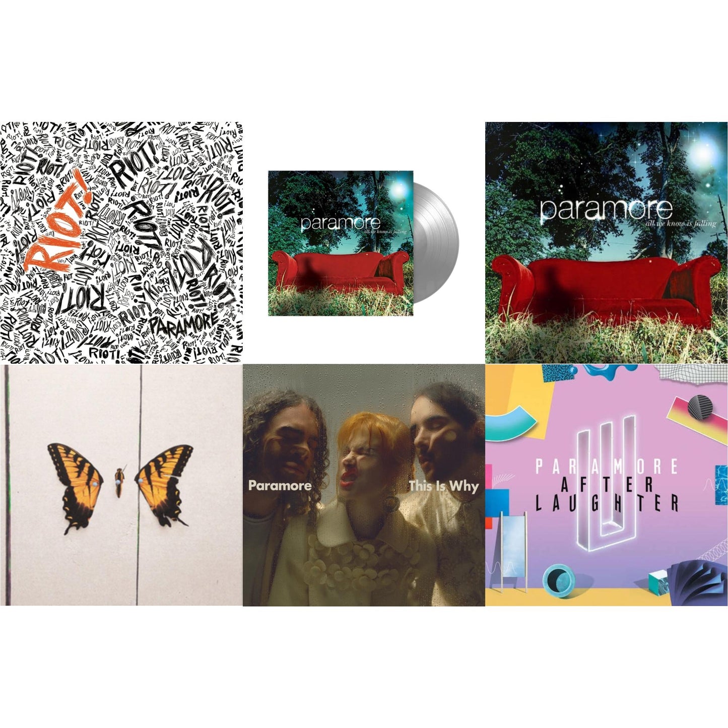 Paramore - This Is Why & All We Know Is Falling (Silver LP Vinyl) & Riot! (Fbr 25Th Anniversary Edtion/Silver LP Vinyl) & After Laughter (Black & White Marble LP Vinyl/Dl Card) (I) & All We Know Is Falling & Brand New Eyes
