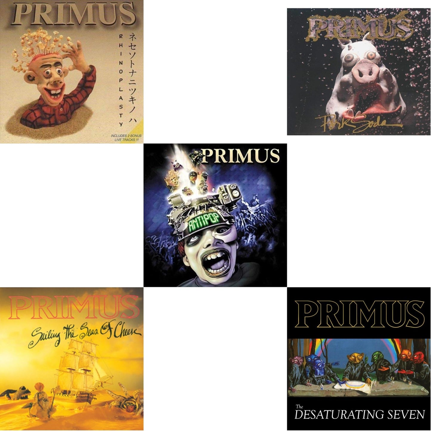 Primus - Sailing Seas Of Cheese & Pork Soda (2LP) & Antipop (2 LP) & Rhinoplasty (2 LP) & Desaturating Seven (7Th Anniversary) (Midnight Rainbow Splatter LP Vinyl)