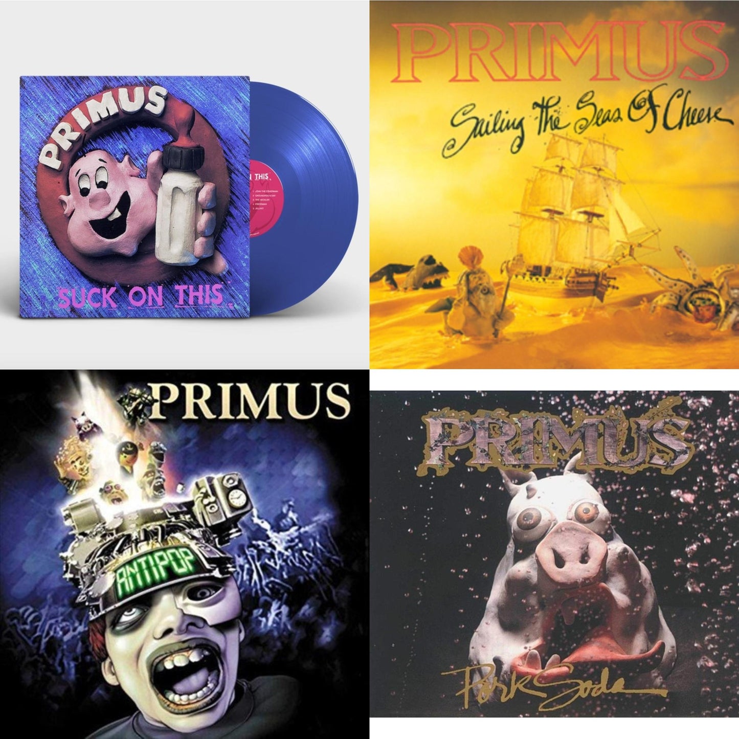 Primus - Suck On This (Cobalt Blue LP Vinyl/Remastered/Reissue) & Sailing Seas Of Cheese & Pork Soda (2LP) & Antipop (2 LP)