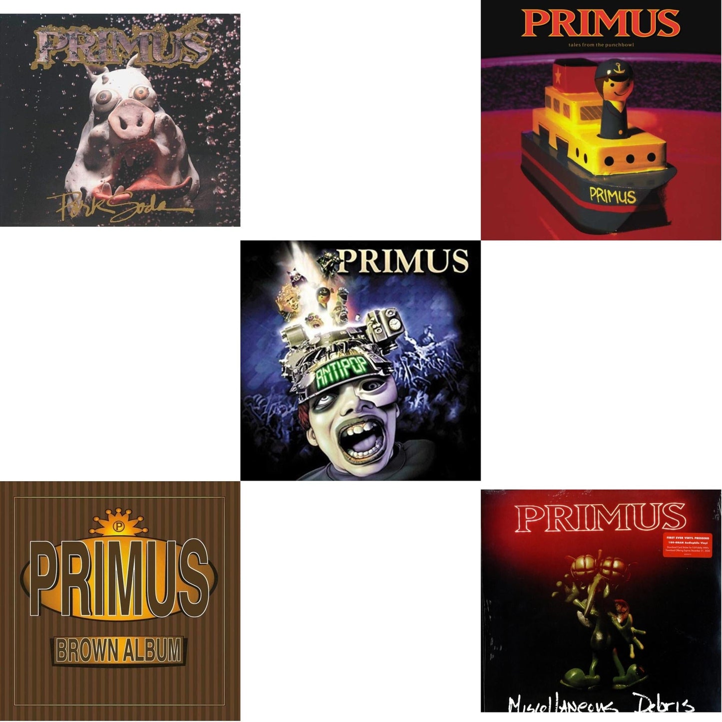 Primus - Pork Soda (2 LP) & Brown Album (2LP) & Antipop (2 LP) & Tales From The Punchbowl (2LP) & Miscellaneous Debris