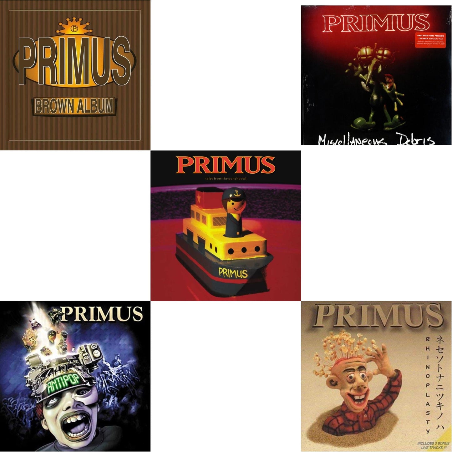 Primus - Brown Album (2LP) & Antipop (2 LP) & Tales From The Punchbowl (2LP) & Miscellaneous Debris & Rhinoplasty (2 LP)