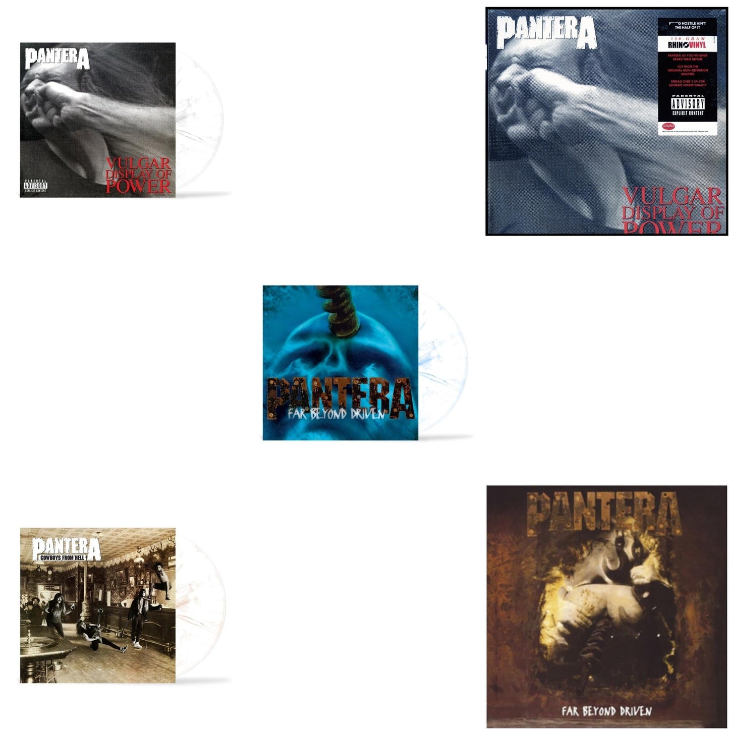 Pantera - Far Beyond Driven (Marbled Yellow LP Vinyl) (I) & Cowboys From Hell (Marbled Brown LP Vinyl) (I) & Vulgar Display Of Power (Marbled Black/Grey LP Vinyl) (I) & Vulgar Display Of Power & Far Beyond Driven