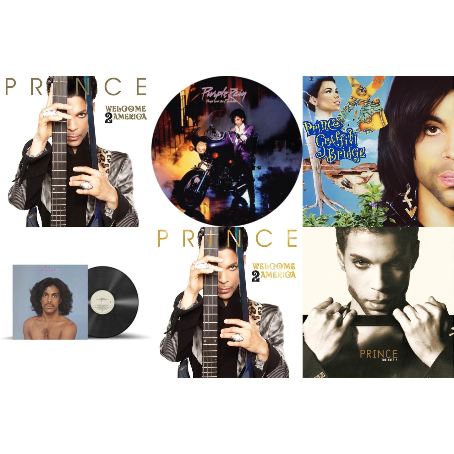 Prince - Purple Rain Ost (Picture Disc) & Welcome 2 America (2LP) & Prince (X) & Welcome 2 America (Deluxe/2LP/CD/Blu-Ray) & Hits 2 (X) (2LP) & Music From Graffiti Bridge (X) (2LP)