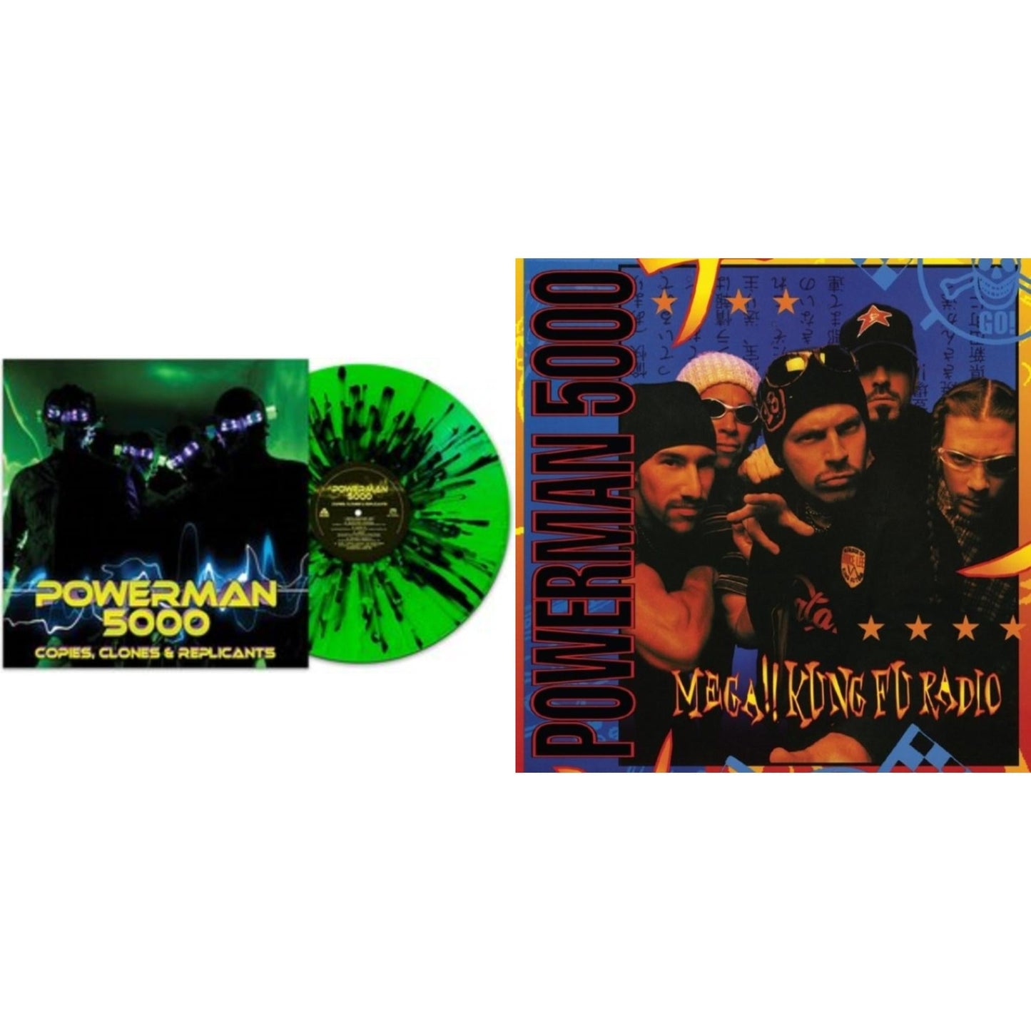 Powerman 5000 - Mega!! Kung Fu Radio (Blue With Black Swirl LP Vinyl) & Copies, Clones & Replicants (Green/Black Splatter LP Vinyl)