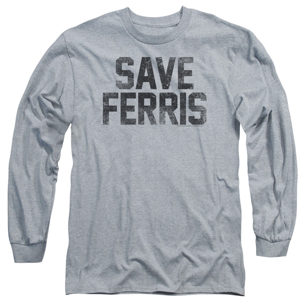 Ferris Bueller Save Ferris Mens Long Sleeve Shirt Athletic Heather Officially Licensed Officially Licensed