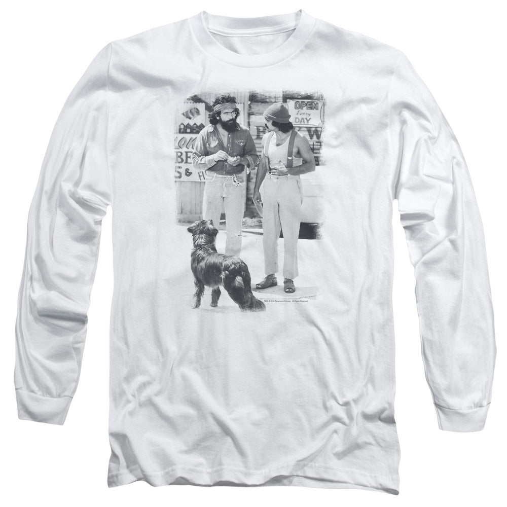 Up In Oke Cheech Chong Dog Mens Long Sleeve Shirt White Officially Licensed