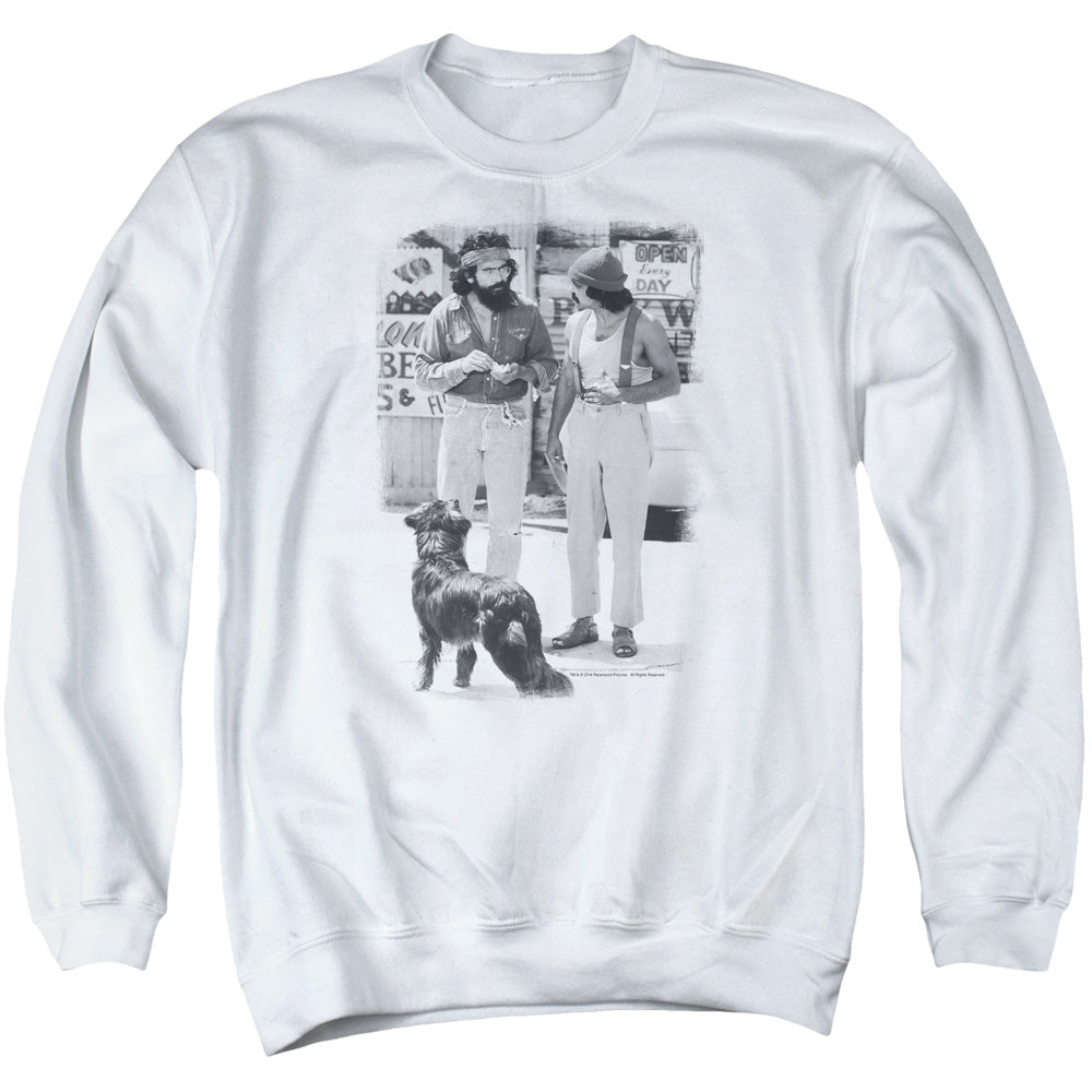 Up In Oke Cheech Chong Dog Mens Crewneck Sweatshirt White Officially Licensed