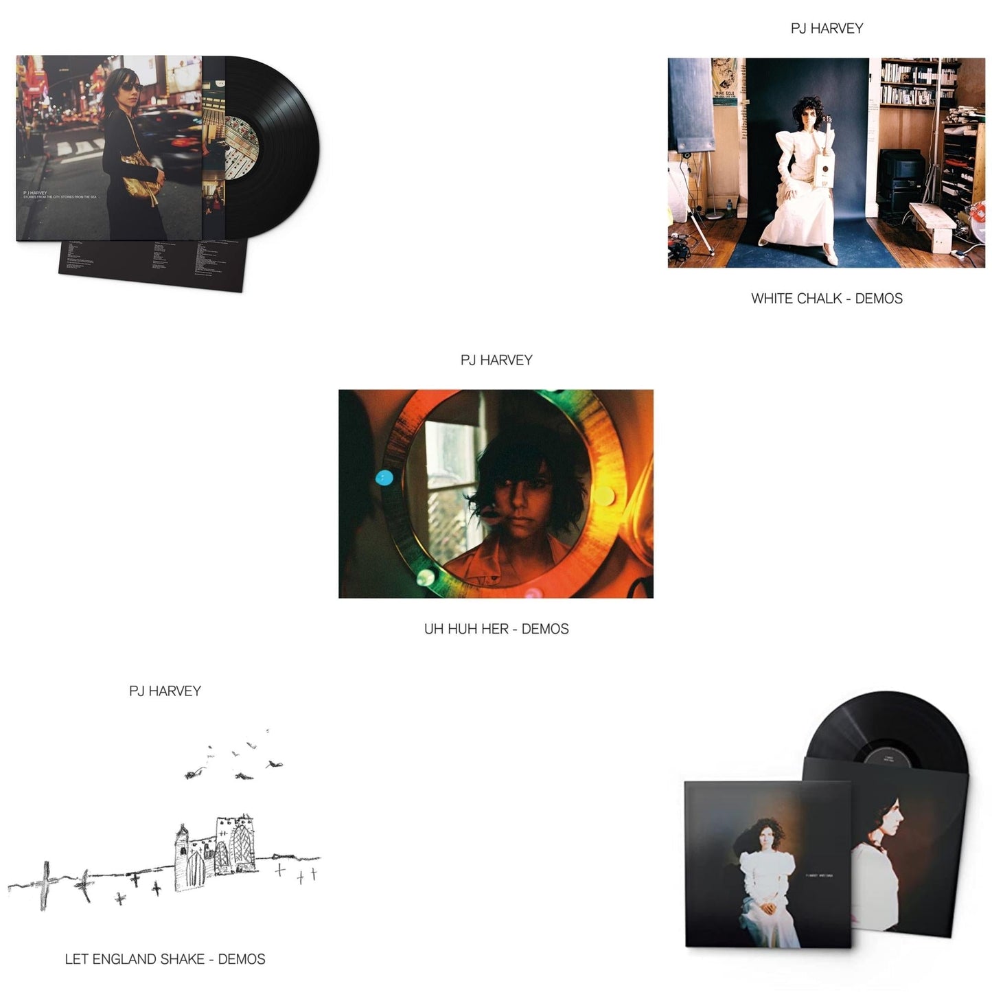 Pj Harvey - Uh Huh Her (Demos) & White Chalk & White Chalk (Demos) & Let England Shake - Demos & Stories From The City, Stories From The Sea - LP Vinyl Bundle