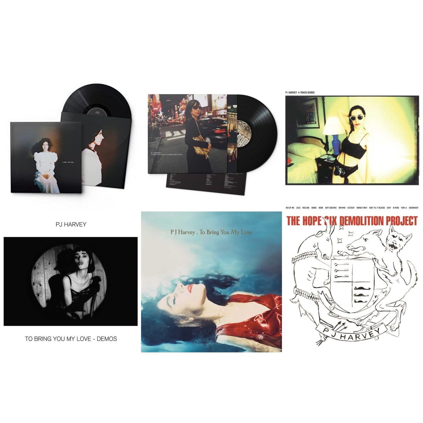 Pj Harvey - White Chalk & Stories From The City, Stories From The Sea & 4-Track Demos & To Bring You My Love - Demos & To Bring You My Love & Hope Six Demolition Project - LP Vinyl Bundle
