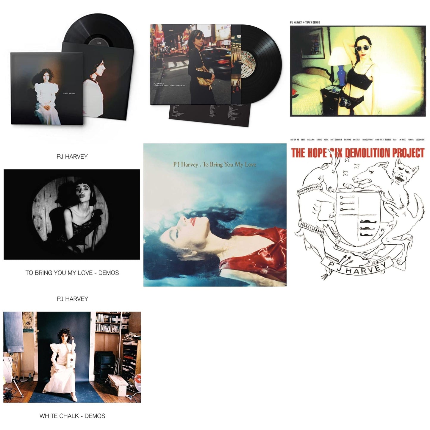 Pj Harvey - White Chalk & Stories From The City, Stories From The Sea & 4-Track Demos & To Bring You My Love - Demos & To Bring You My Love & Hope Six Demolition Project & White Chalk (Demos) - LP Vinyl Bundle