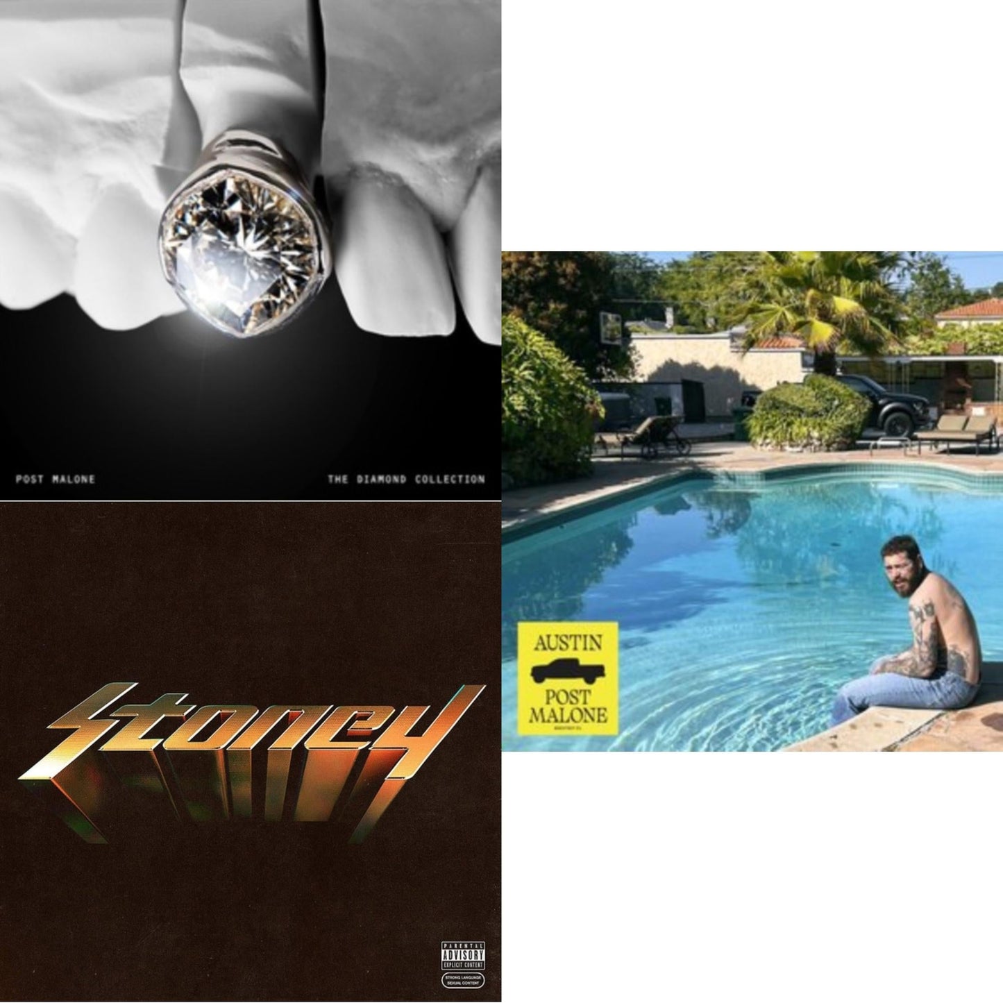 Post Malone - Austin (Forest Green/2LP) (X) & Diamond Collection (Metallic Silver Vinyl/2LP) & Stoney (Orange LP Vinyl)