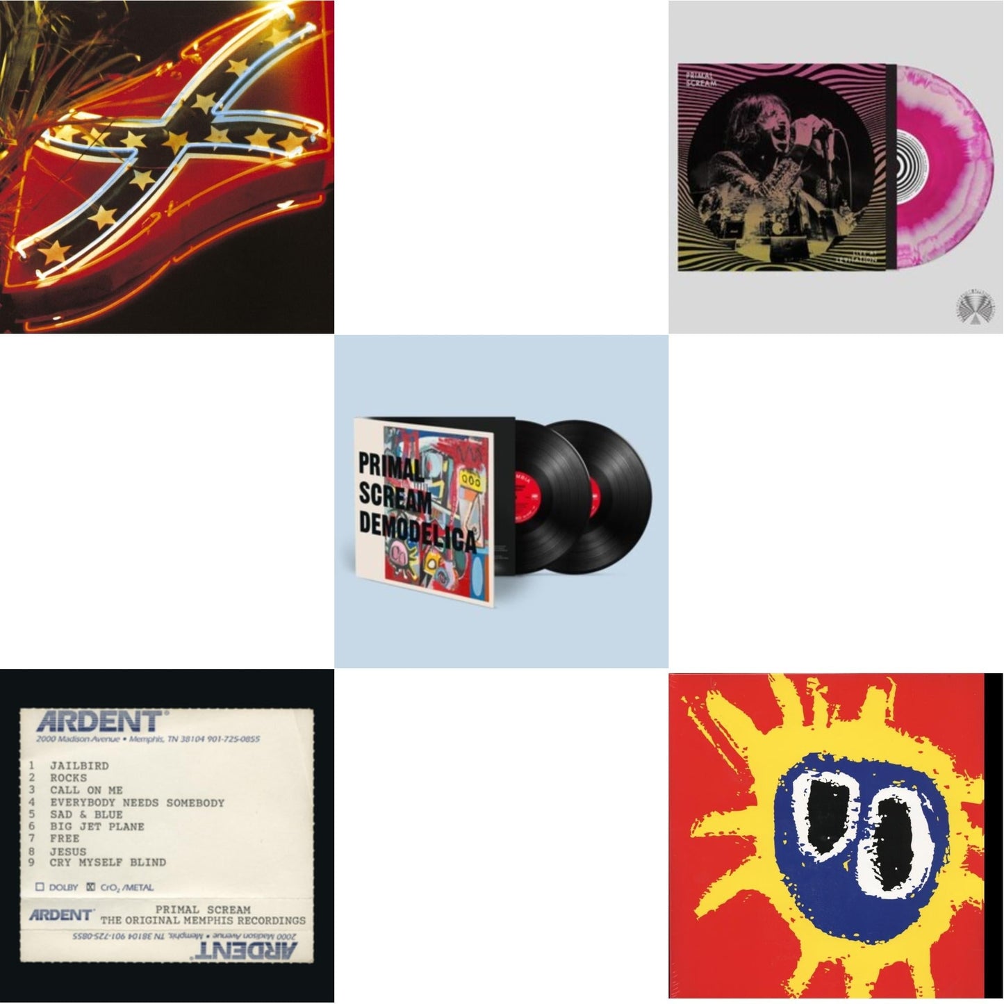Primal Scream - Give Out But Don't Give Up (The Original Memphis Recordings) (3LP/140G) & Give Out But Don’T Give Up & Demodelica & Live At Levitation (Pink LP Vinyl) (Ten Bands One Cause) & Screamadelica