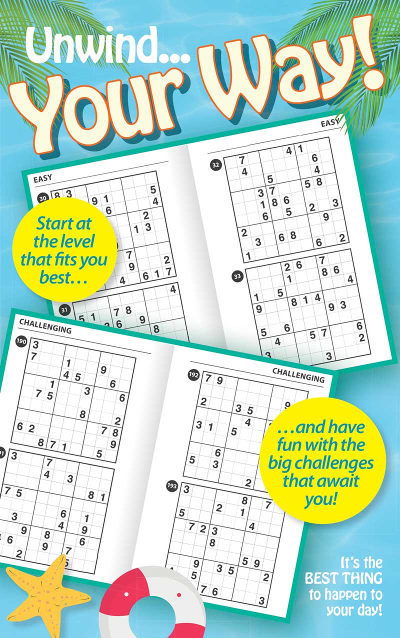 World's Best Puzzles - Sudoku: 293 Puzzles, Summer Edition, 5 Levels Of Difficulty, Pool Day Activity, Vacation Relaxation, Family Fun, Unwind, Unplug, De-Stress, Mind-Boosting, Self-Care & Solve!