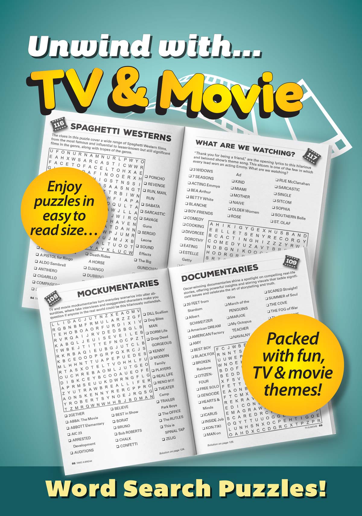 Take a Break - TV & Movie Word Search: 130 Fun Puzzles On TV & Movie Themes, Celebrity Icons, Legends & More!