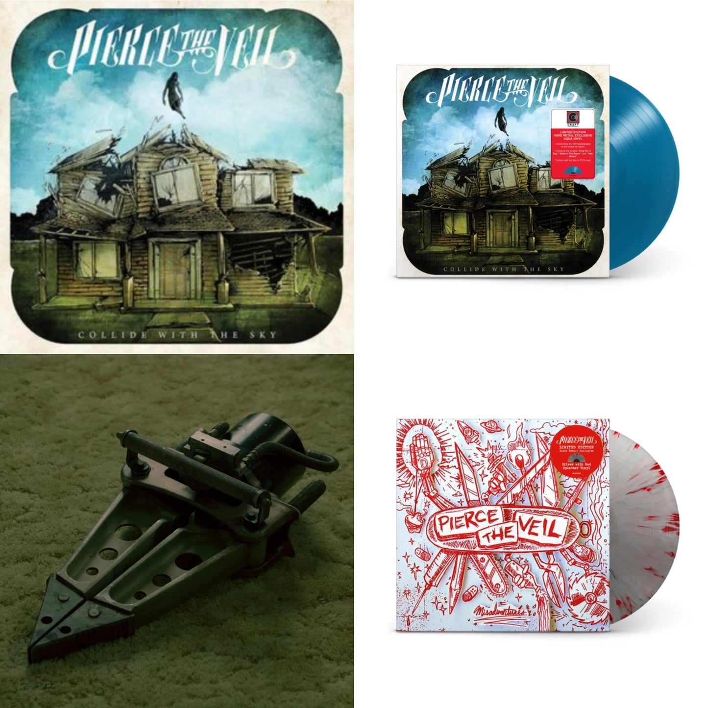 Pierce The Veil - Collide With The Sky & Jaws Of Life & Collide With The Sky (Aqua Color LP Vinyl) & Misadventures (Silver With Red Splatter LP Vinyl)