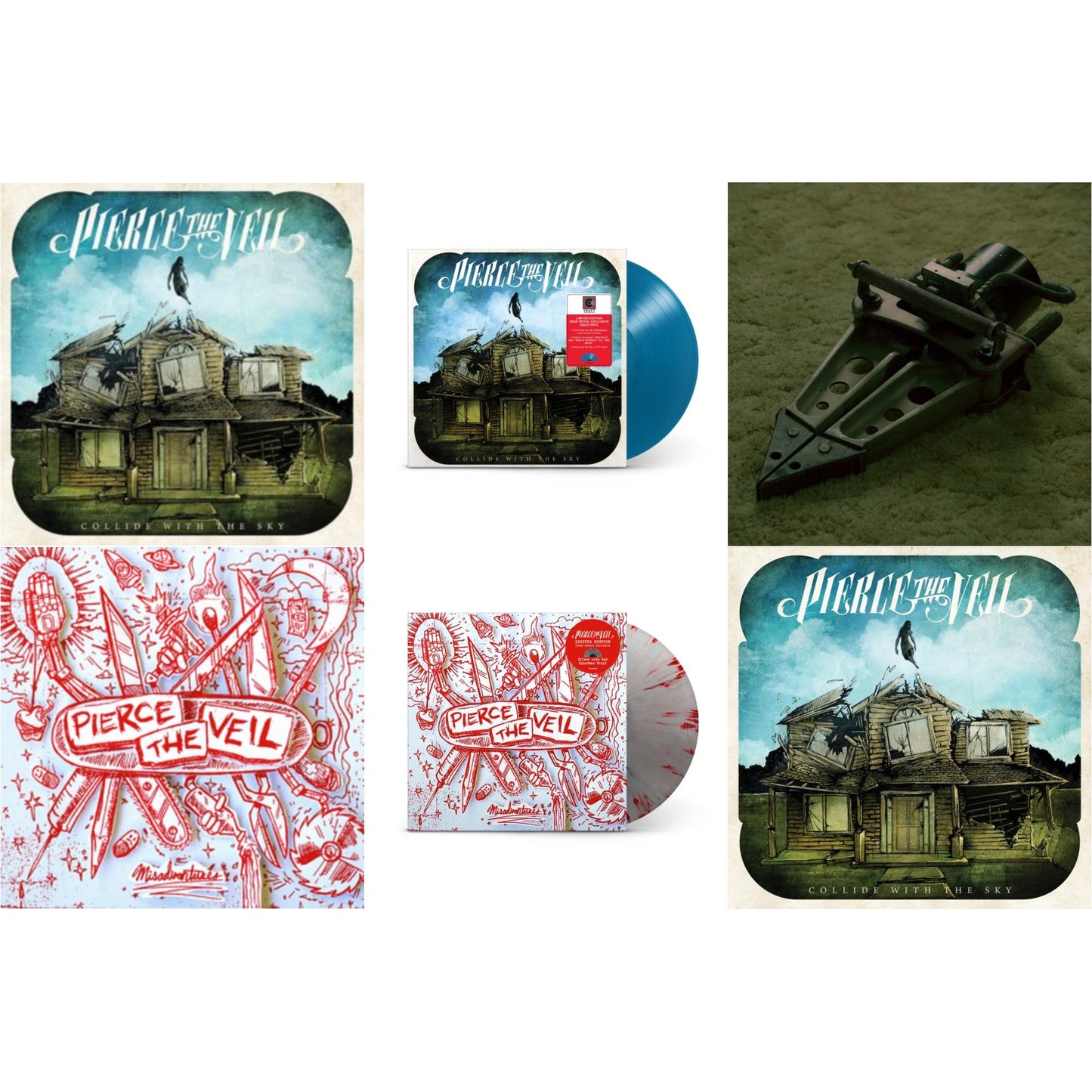 Pierce The Veil - Misadventures & Collide With The Sky & Jaws Of Life & Collide With The Sky (Aqua Color LP Vinyl) & Misadventures (Silver With Red Splatter LP Vinyl) & Collide With The Sky (Sea Blue LP Vinyl)