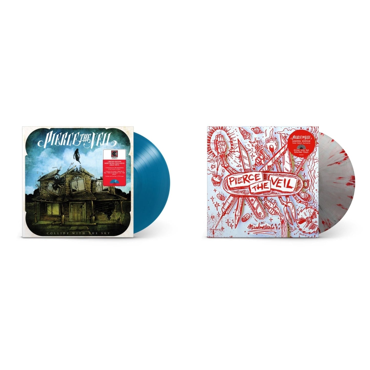 Pierce The Veil - Collide With The Sky (Aqua Color LP Vinyl) & Misadventures (Silver With Red Splatter LP Vinyl)
