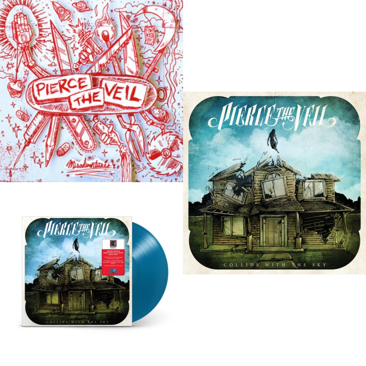 Pierce The Veil - Misadventures & Collide With The Sky (Aqua Color LP Vinyl) & Collide With The Sky (Sea Blue LP Vinyl)