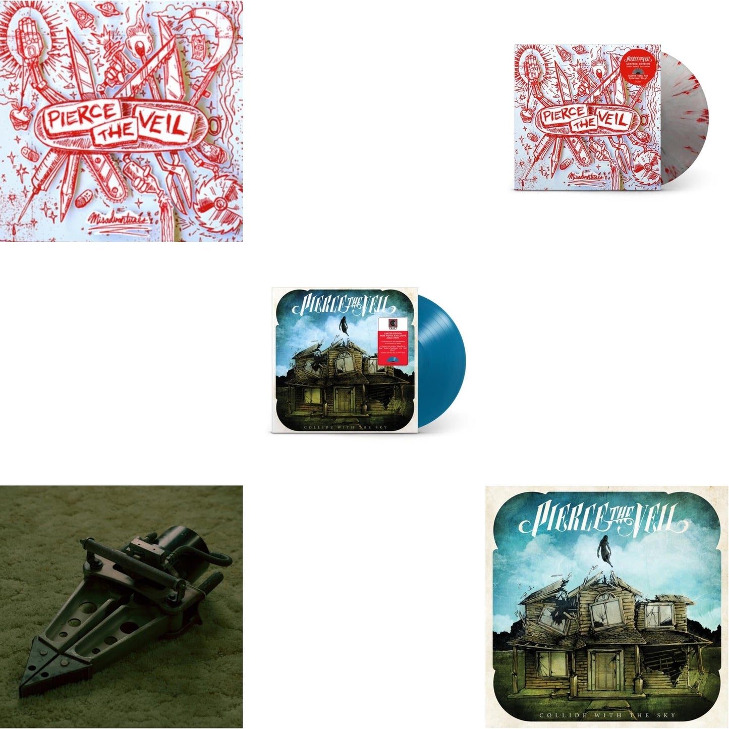 Pierce The Veil - Misadventures & Jaws Of Life & Collide With The Sky (Aqua Color LP Vinyl) & Misadventures (Silver With Red Splatter LP Vinyl) & Collide With The Sky (Sea Blue LP Vinyl)