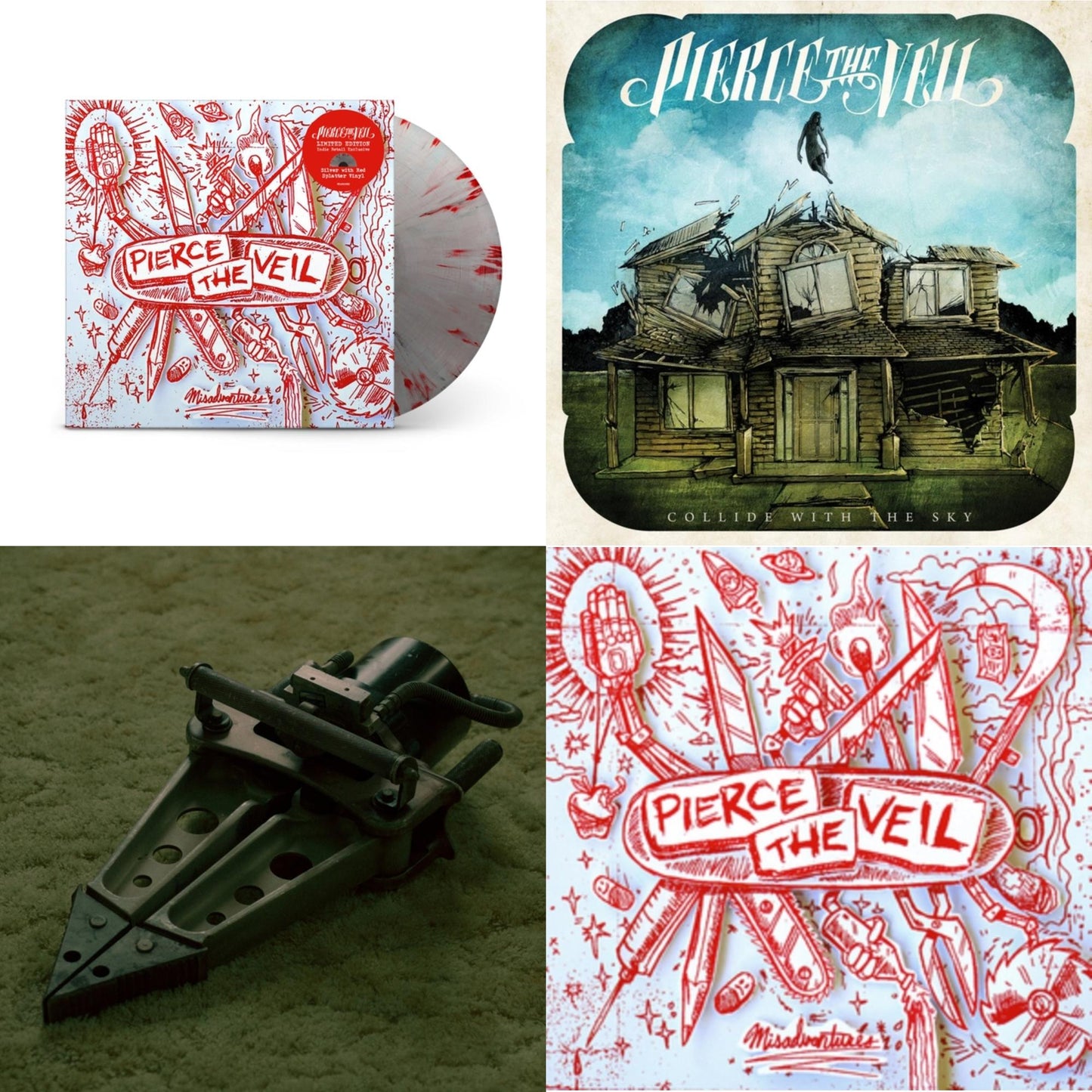 Pierce The Veil - Misadventures (Silver With Red Splatter LP Vinyl) & Collide With The Sky (Sea Blue LP Vinyl) & Jaws Of Life & Misadventures