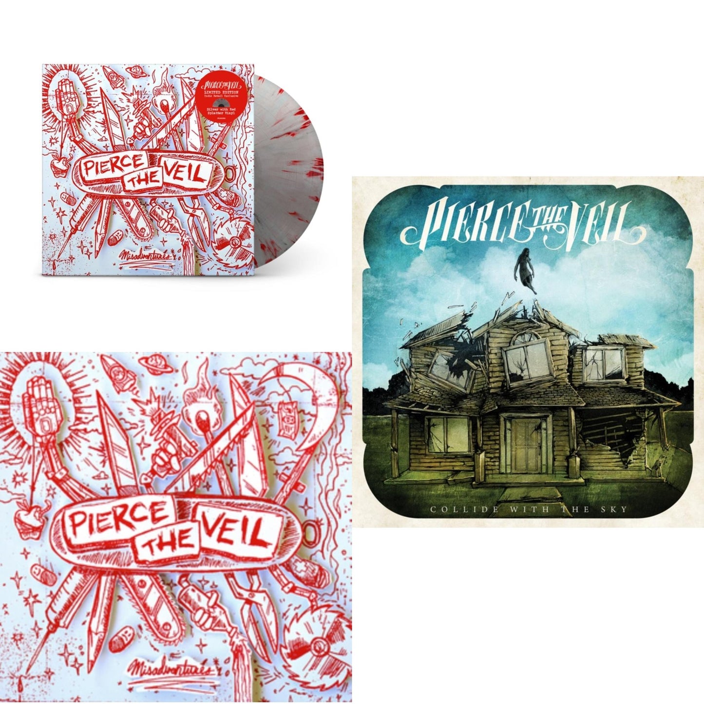 Pierce The Veil - Misadventures (Silver With Red Splatter LP Vinyl) & Misadventures & Collide With The Sky (Sea Blue LP Vinyl)
