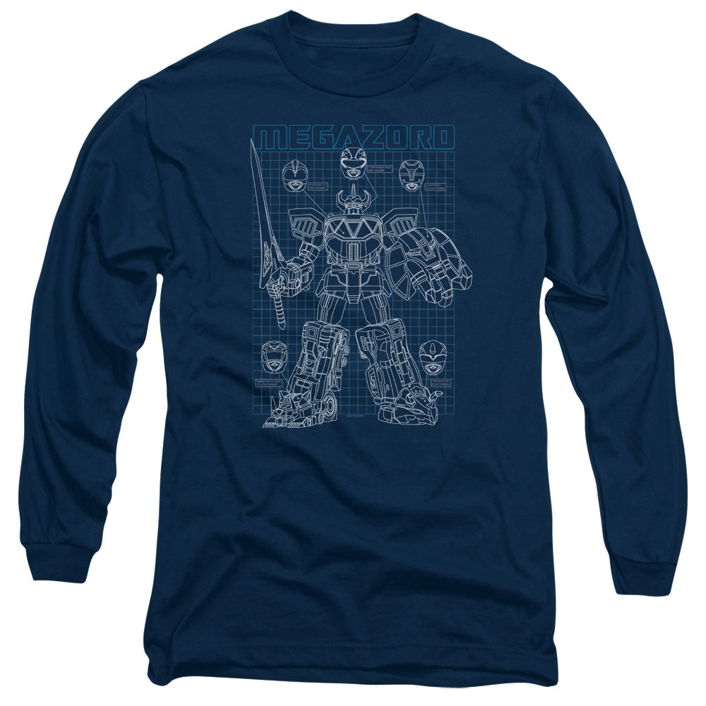 Power Rangers Mega Plans Mens Long Sleeve Shirt Navy Officially Licensed