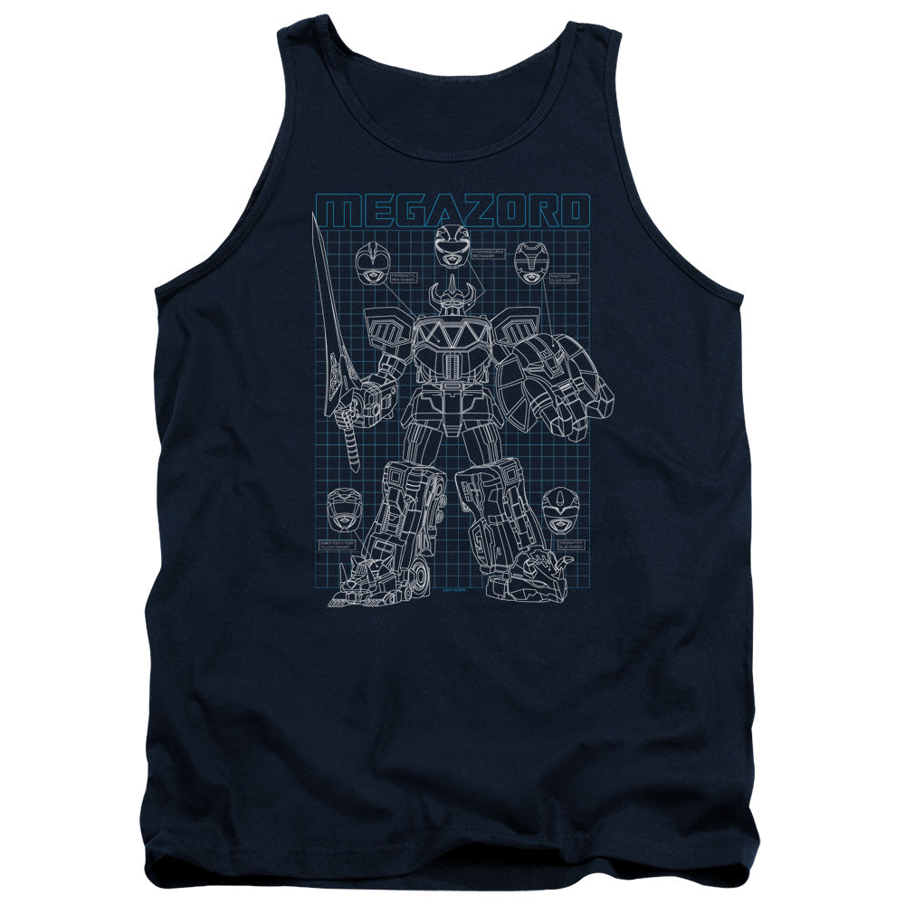 Power Rangers Mega Plans Mens Tank Top Shirt Navy Officially Licensed