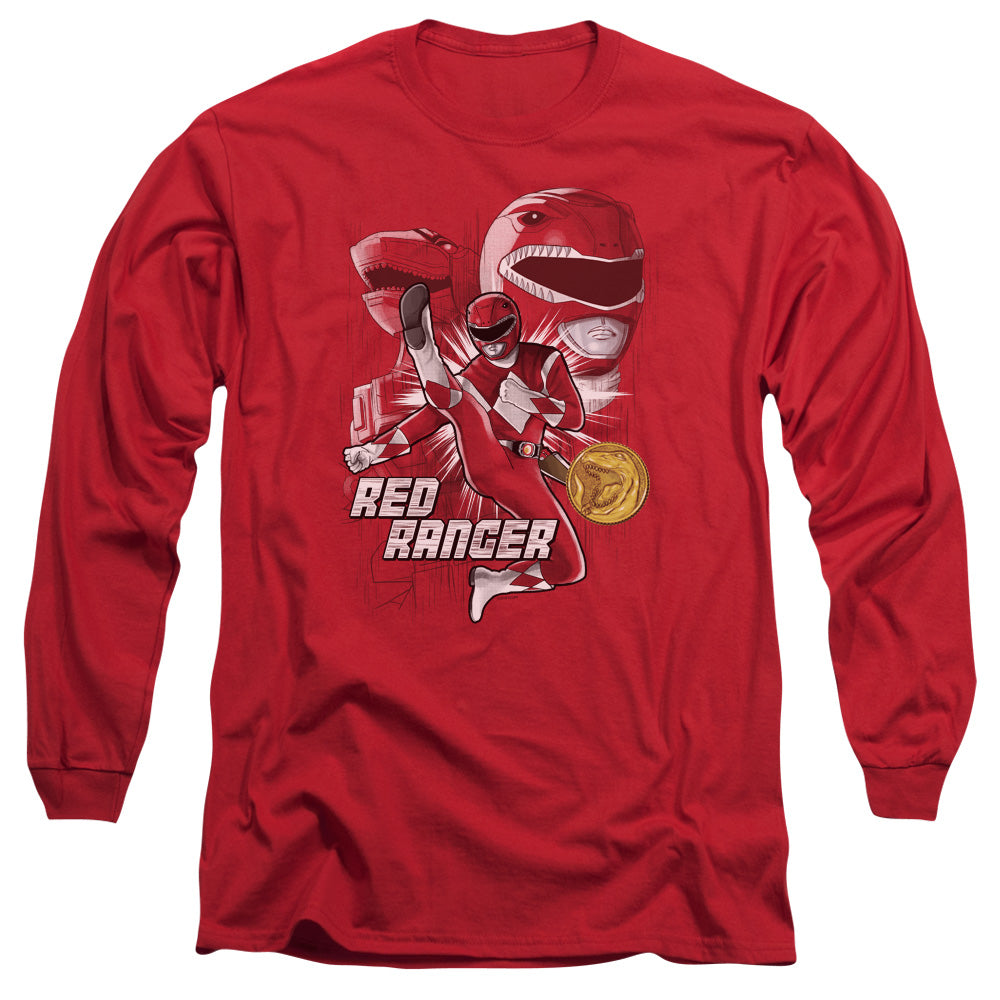 Power Rangers Red Ranger Mens Long Sleeve Shirt Red Officially Licensed