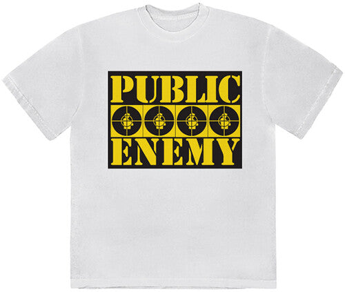 Public Enemy Public Enemy 4 Logos White Unisex Short Sleeve T-shirt (Large) Mens T Shirt Officially Licensed