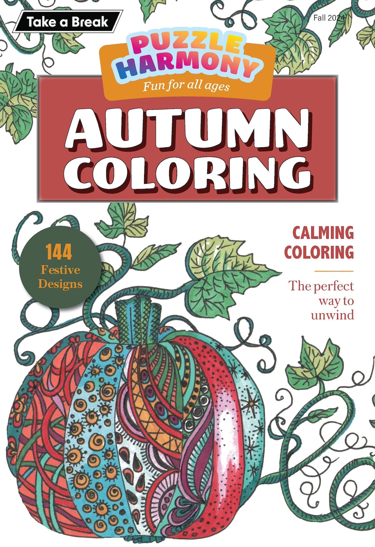 Puzzle Harmony - Autumn Coloring 244113: 144 Festive Designs, Adult Coloring Book, Calming Coloring, The Perfect Way To Unwind, Pumpkins, Leaves, Unlock Creativity, Relax, Unplug, Recharge & Draw!
