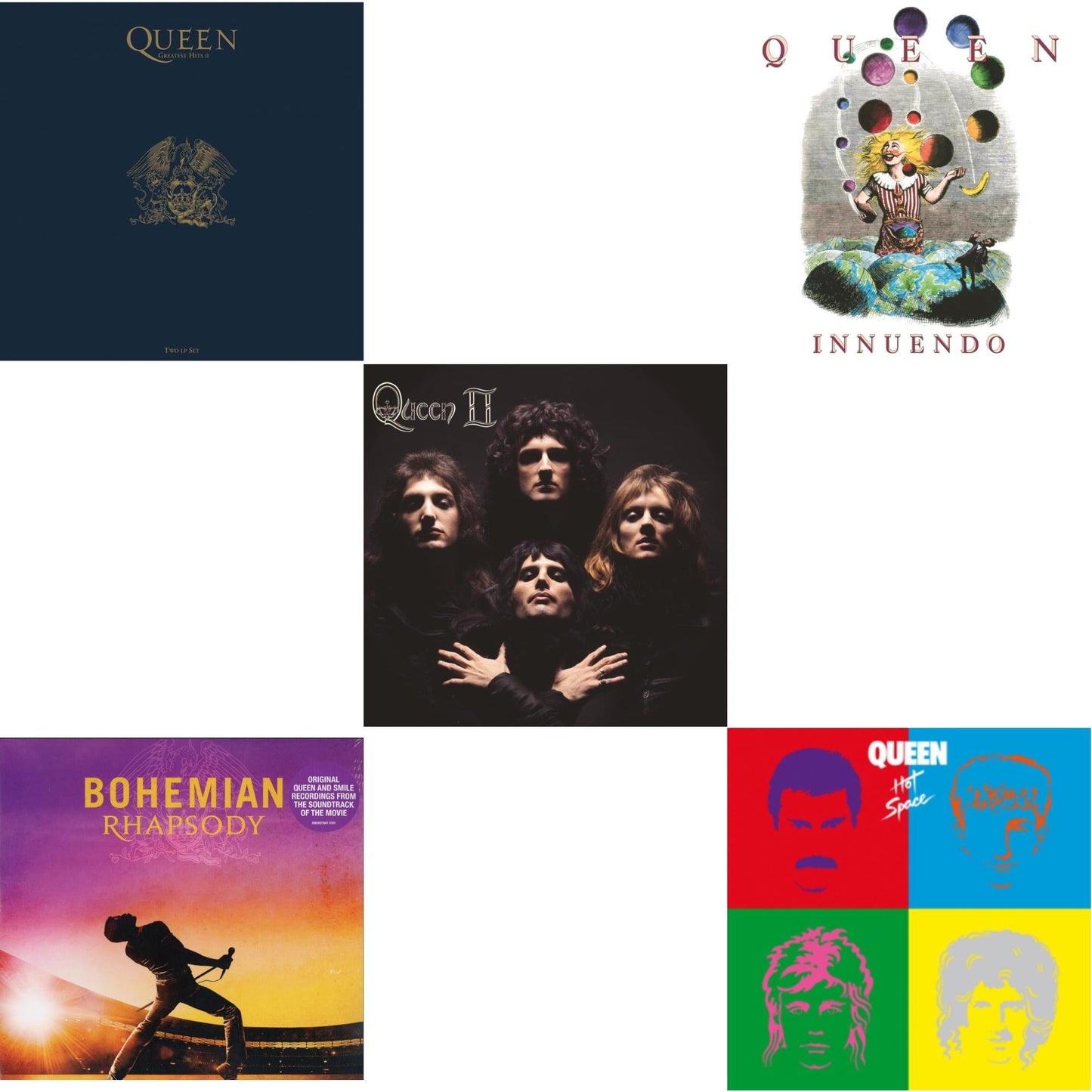 Queen - Greatest Hits 2 (180G/Dl Card) & Bohemian Rhapsody (180G/2LP) & Queen Ii & Innuendo (2LP) & Hot Space LP Ltd.