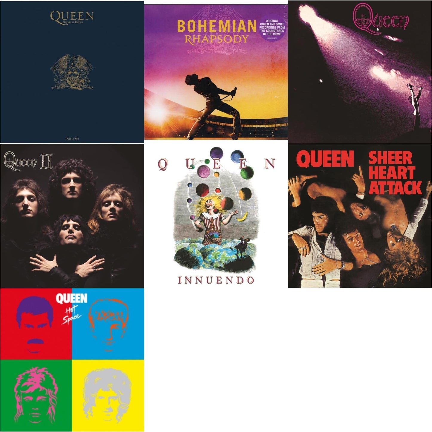 Queen - Greatest Hits 2 (180G/Dl Card) & Bohemian Rhapsody (180G/2LP) & Queen & Queen Ii & Innuendo (2LP) & Sheer Heart Attack (Half-Speed LP Vinyl) & Hot Space LP Ltd.