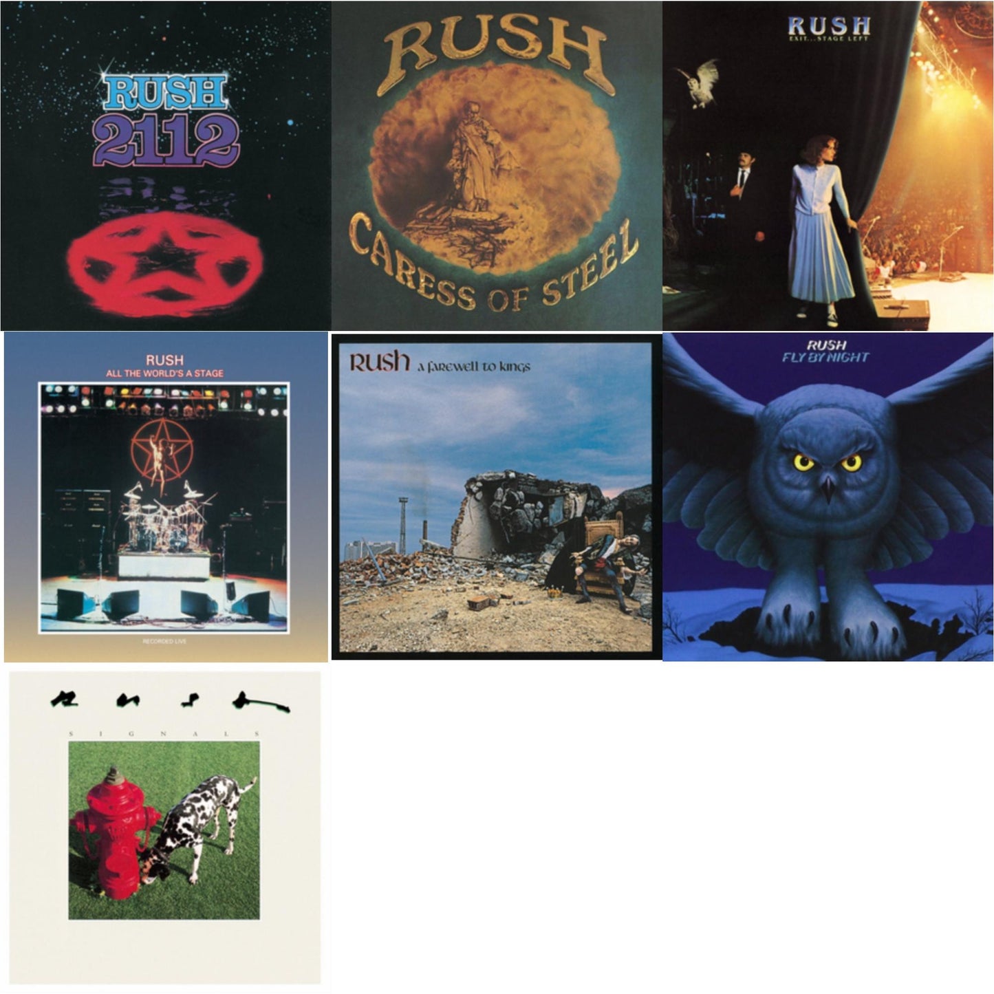 Rush - Fly By Night (180G) & Caress Of Steel (180G/Dl Card) & All The World's A Stage (180G) & 2112 (180G) & Farewell To Kings (180G) & Exit Stage Left (180G) & Signals (180G) - LP Vinyl Bundle