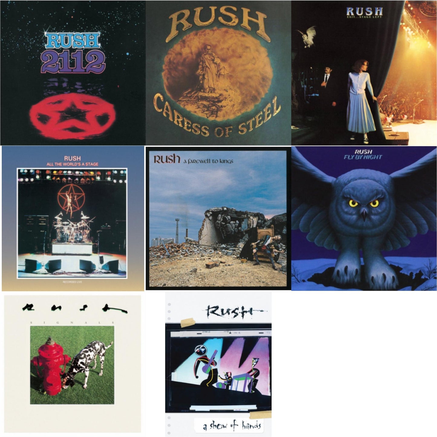Rush - Fly By Night (180G) & Caress Of Steel (180G/Dl Card) & All The World's A Stage (180G) & 2112 (180G) & Farewell To Kings (180G) & Exit Stage Left (180G) & Signals (180G) & Show Of Hands (180G) - LP Vinyl Bundle
